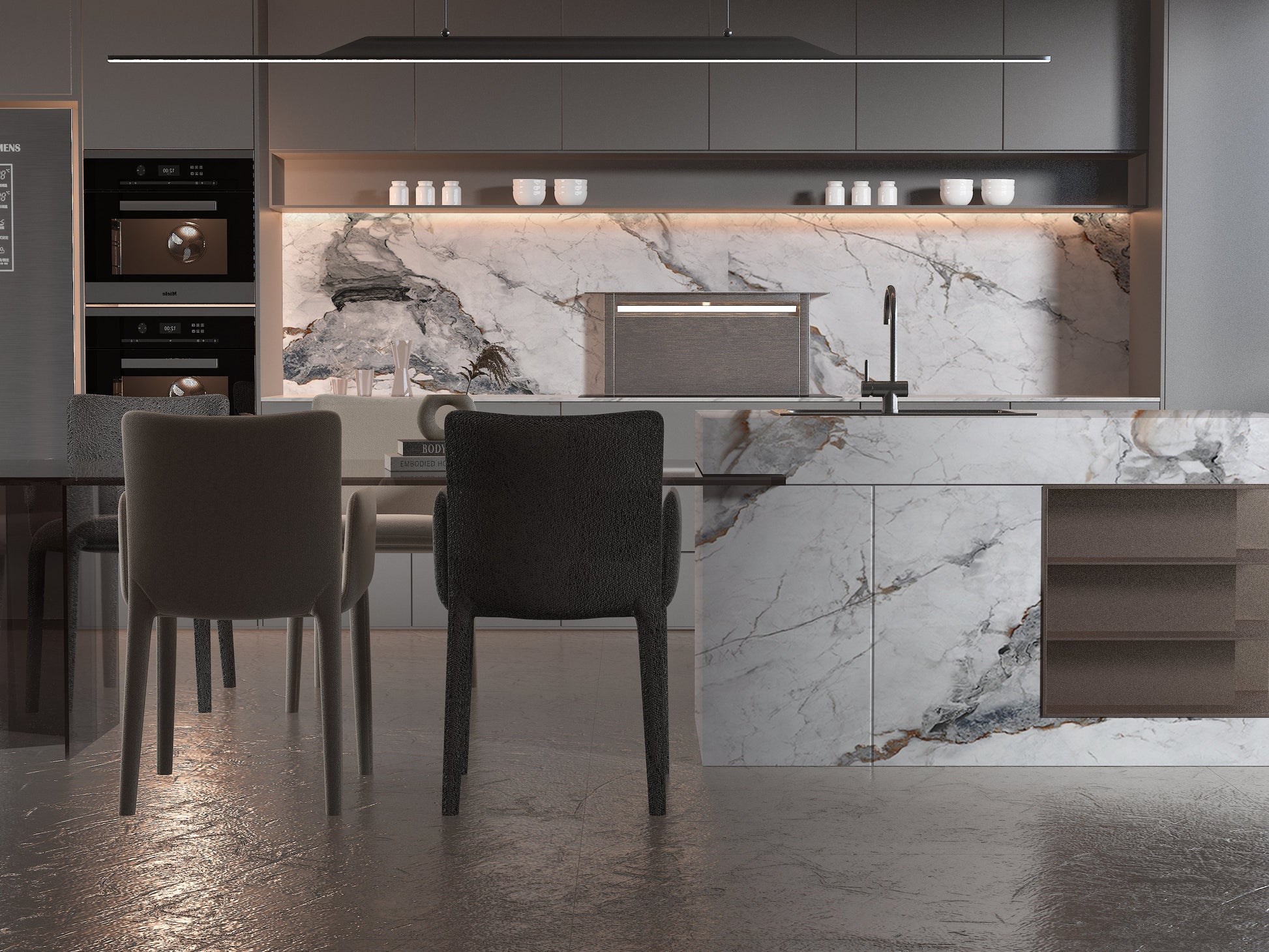 PVC 3D Marble Sheet Blue-Brown Veined. Wall Decor Center. Kitchen Design From PVC Marble Sheets