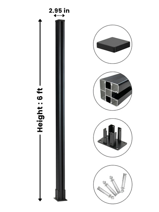 6 ft above-ground fence post with height measurement and included mounting components