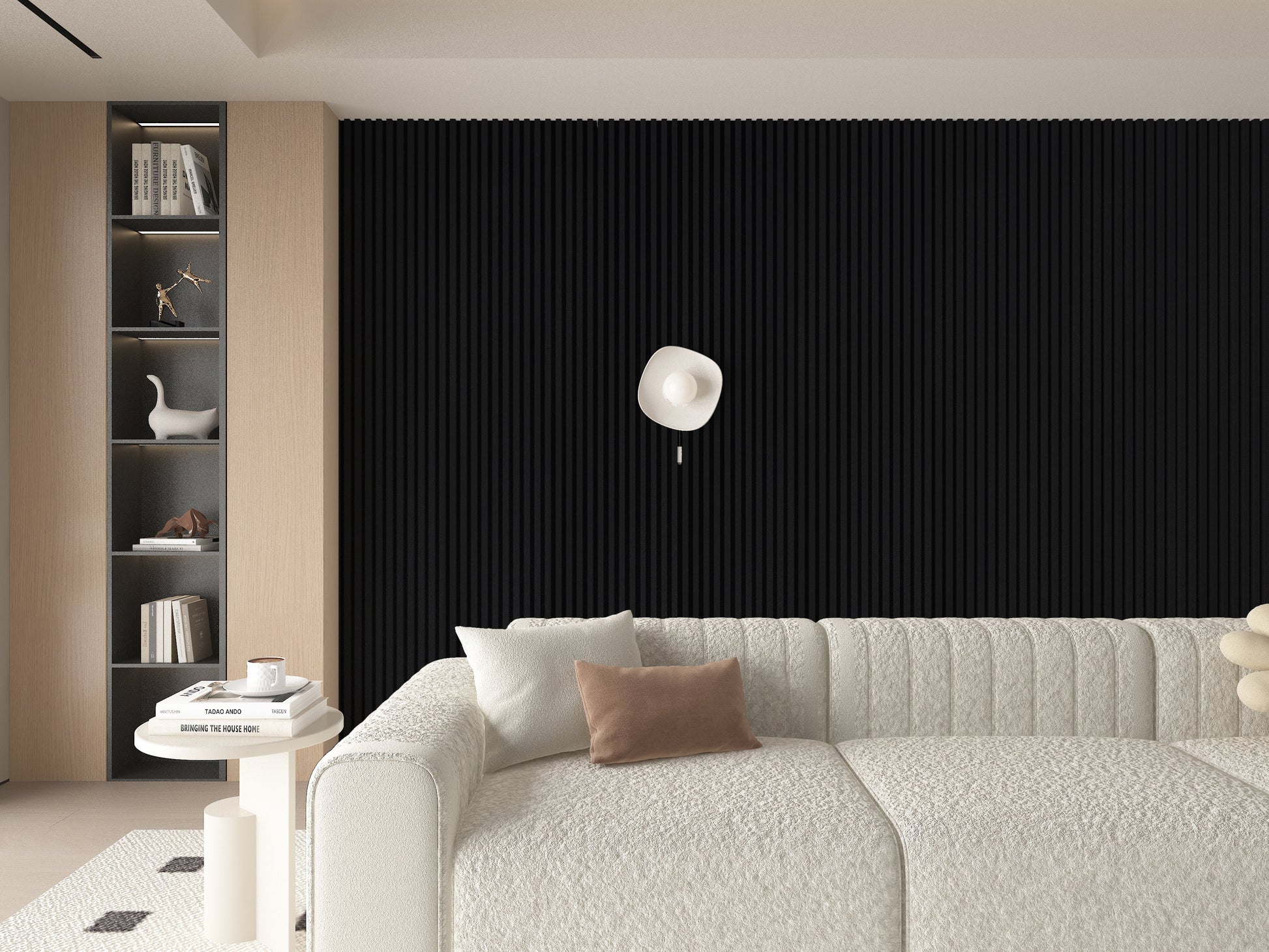 Luxe Noir WPC Fluted 3D Wall Panels. Wall Decor Center. Living Room Design With WPC Fluted Wall Panels