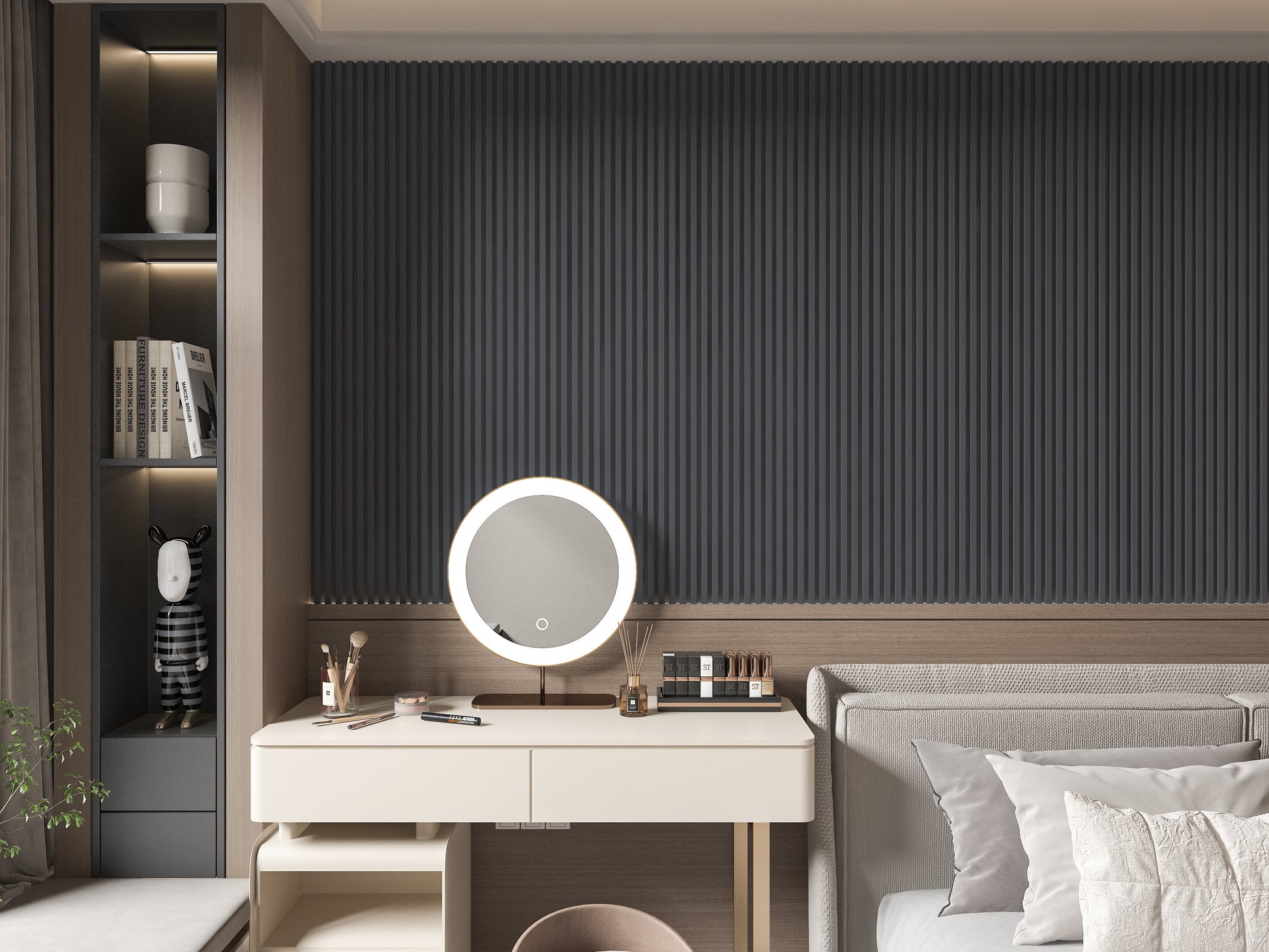 Silver Gray Metallic WPC Fluted 3D Wall Panels. Wall Decor Center. Living Room Design With WPC Fluted Wall Panels
