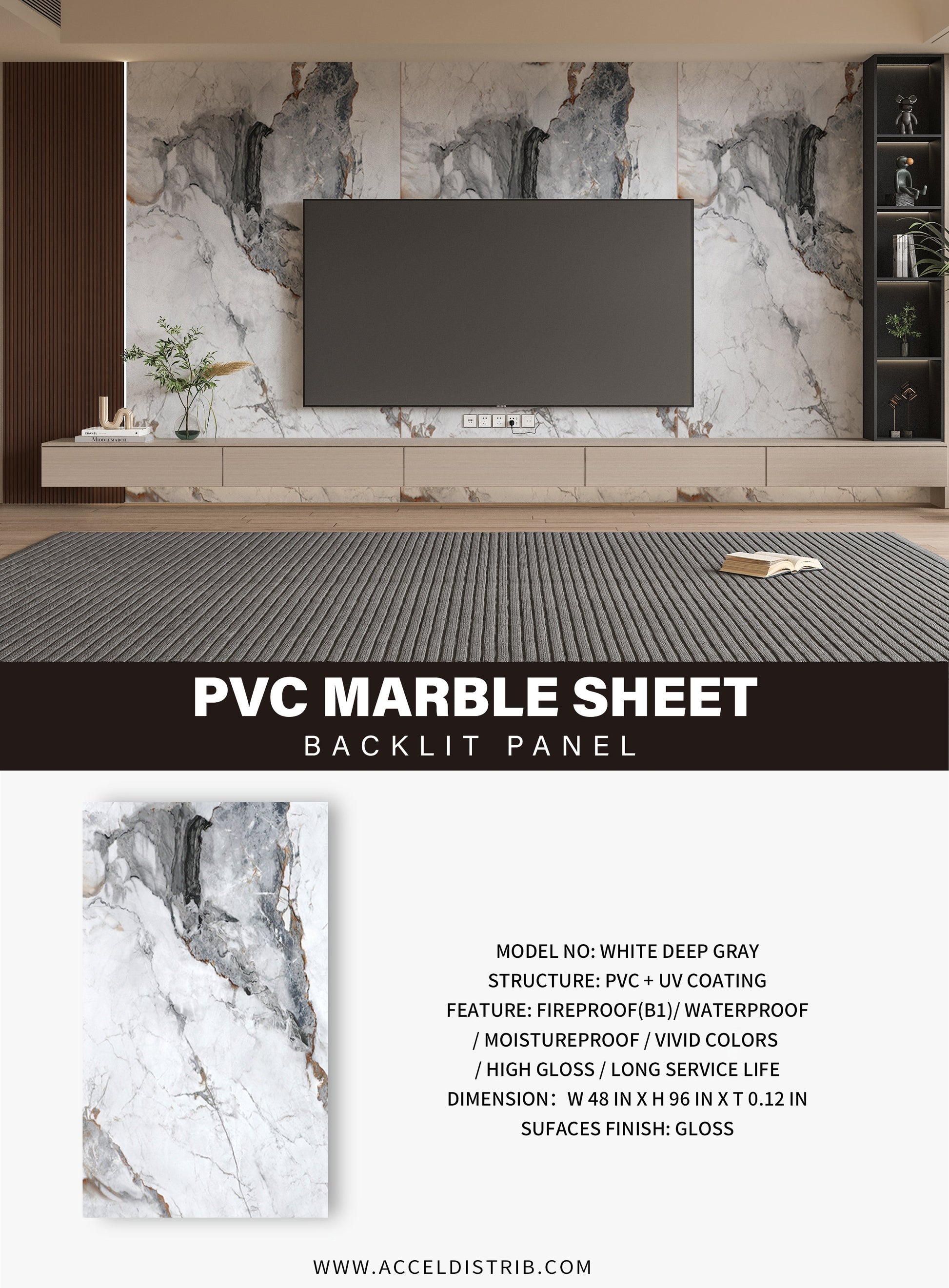 PVC 3D Marble Sheet Blue-Brown Veined Specifications. Wall Decor Center