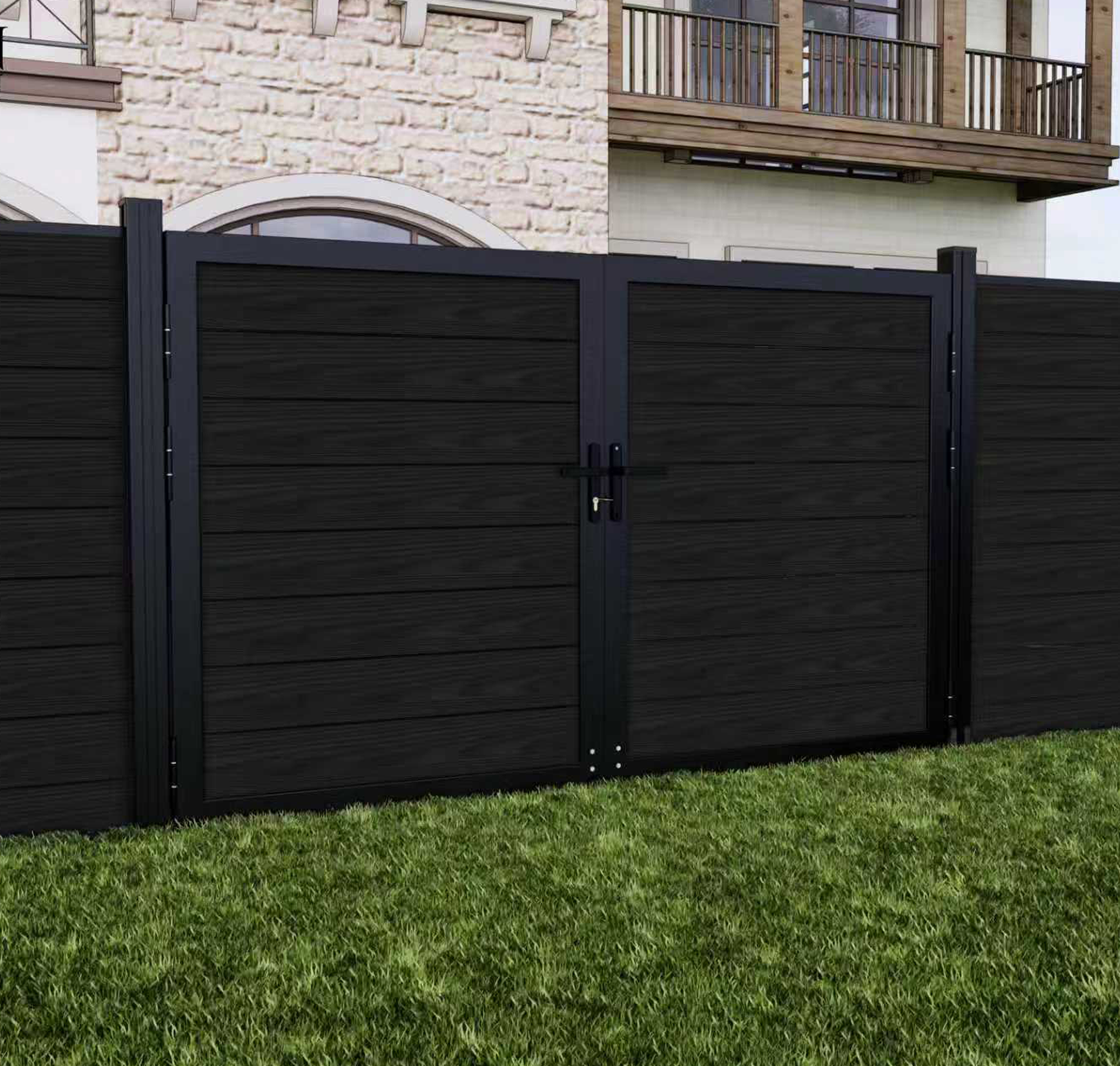 Black Safety 10 ft. W x 6 ft. H Composite Panel Fence Gate