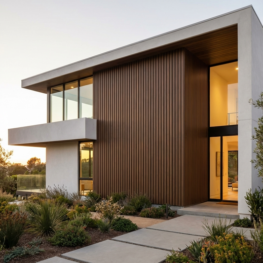 Weather-resistant brown composite wide cladding for exterior walls