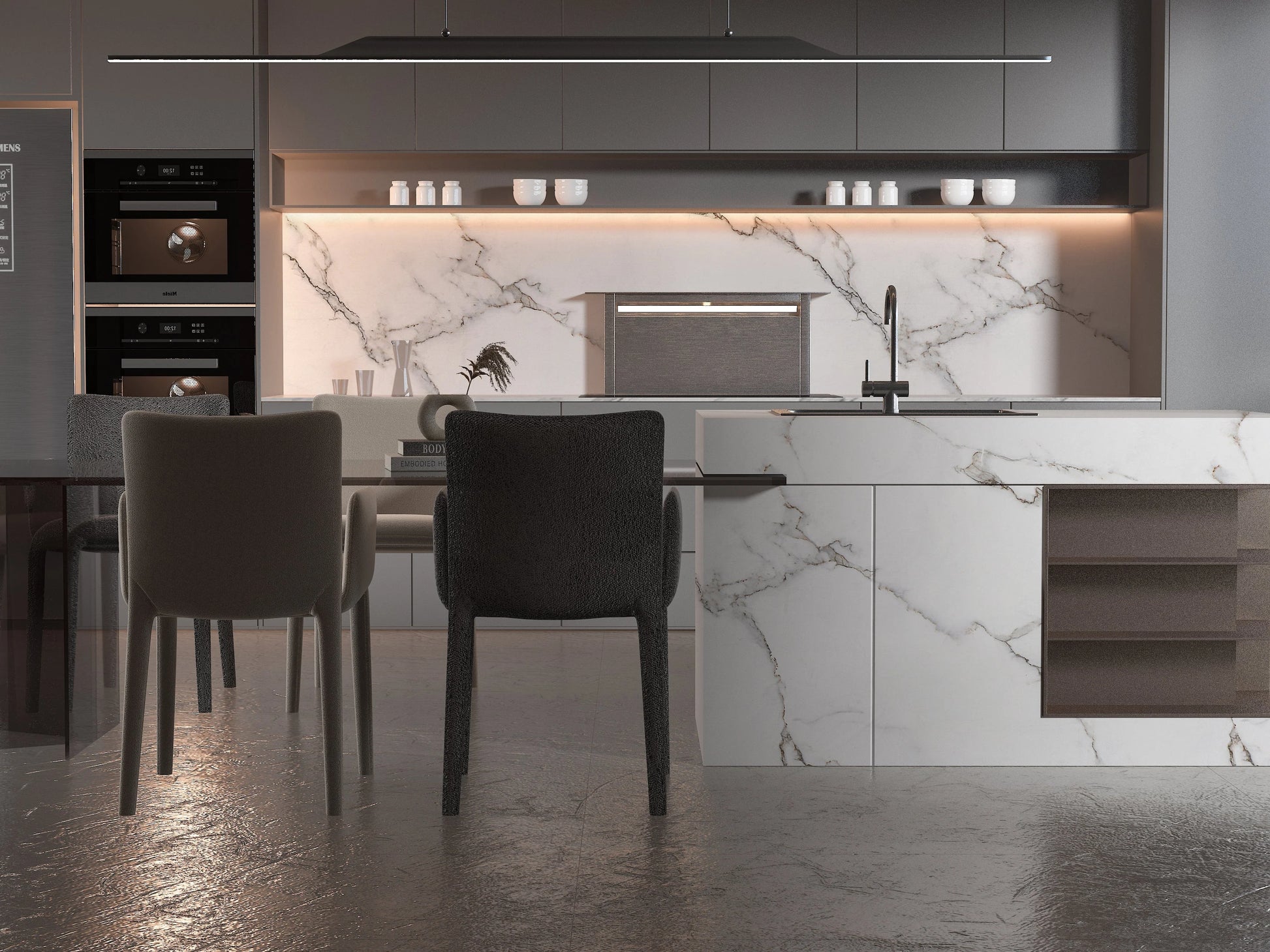 Calacatta White PVC Marble Wall Panel - Kitchen