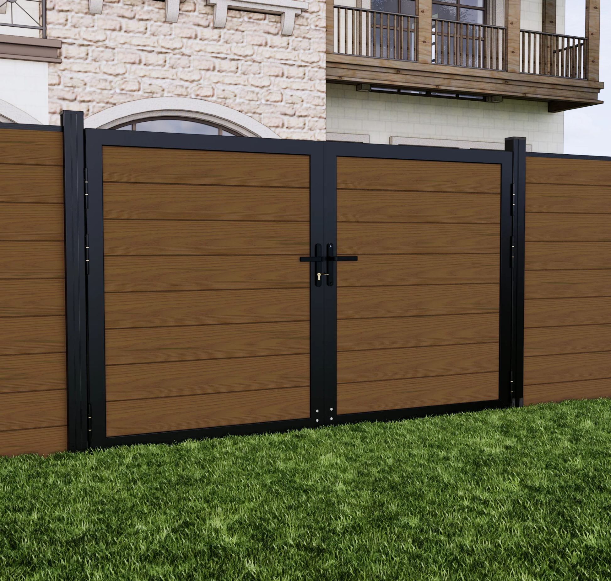 Walnut Safety 10 ft. W x 6 ft. H Composite Panel Fence Gate