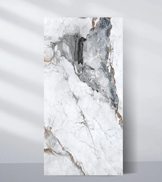 White Grey PVC Marble Wall Panel (4x8 ft) Waterproof & Fire-Resistant | UV Protected (Covers 32 sq. ft)