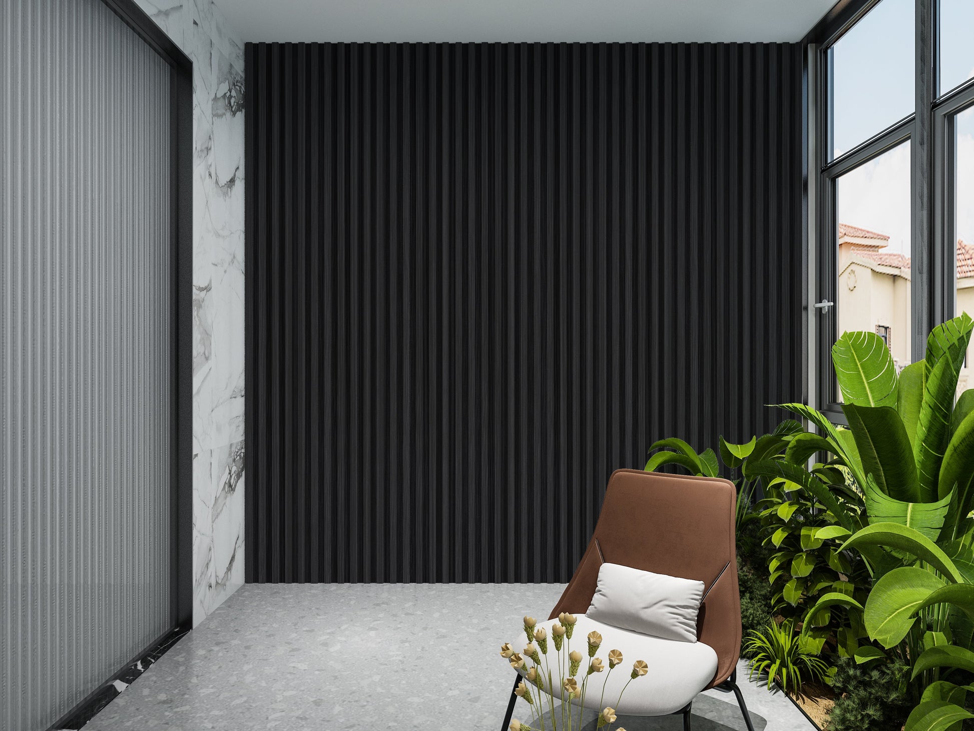 Ashen Oak WPC Fluted 3D Wall Panels. Wall Decor Center. Balcony Design With WPC Fluted Wall Panels