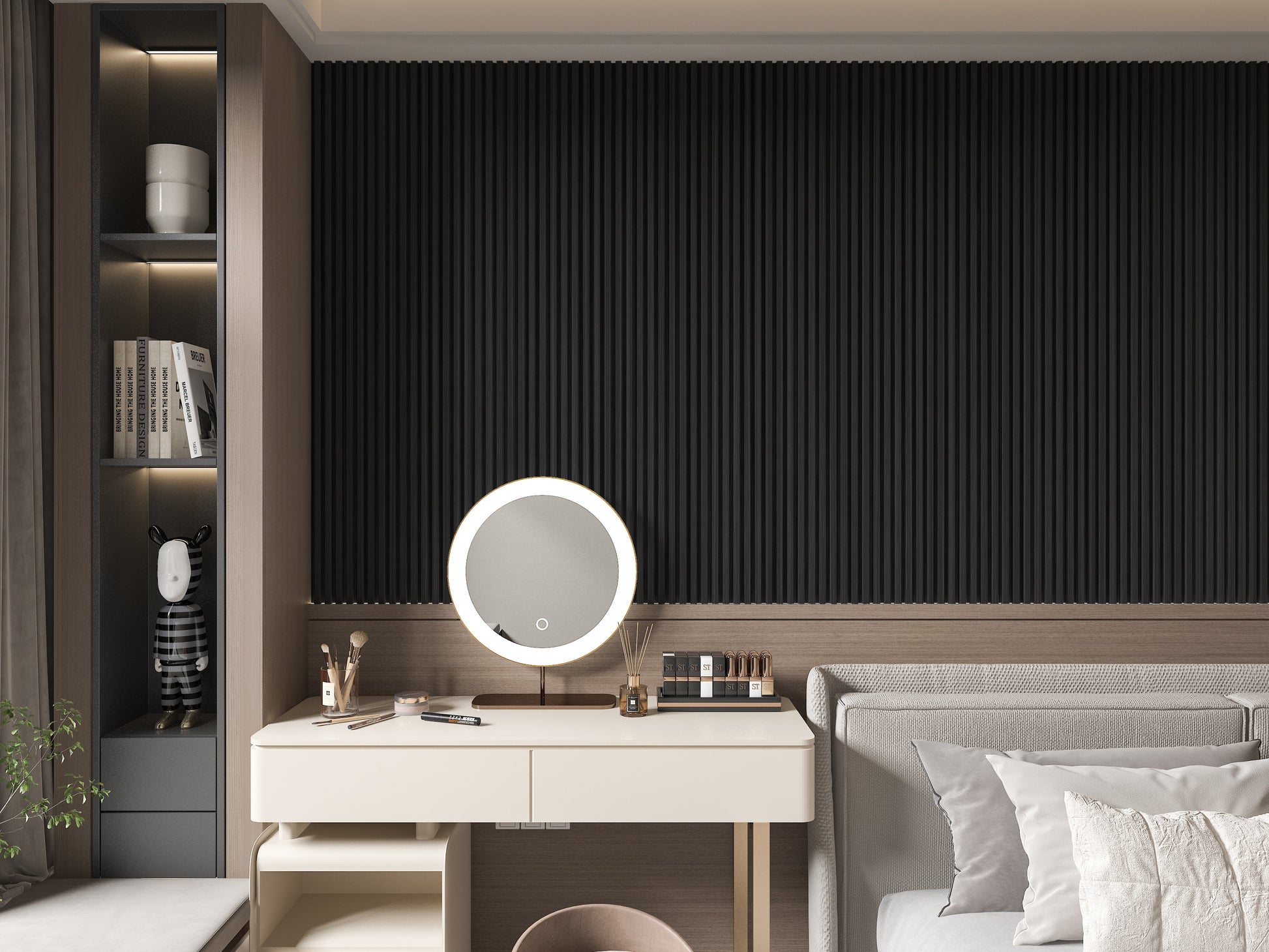 Ashen Oak WPC Fluted 3D Wall Panels. Wall Decor Center. Bedroom Wall Design