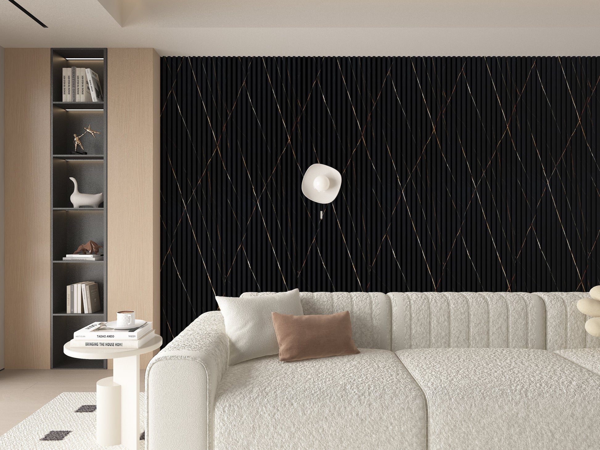 Noir Royale WPC Fluted 3D Wall Panels. Wall Decor Center. Living Room Design With WPC Fluted Wall Panels