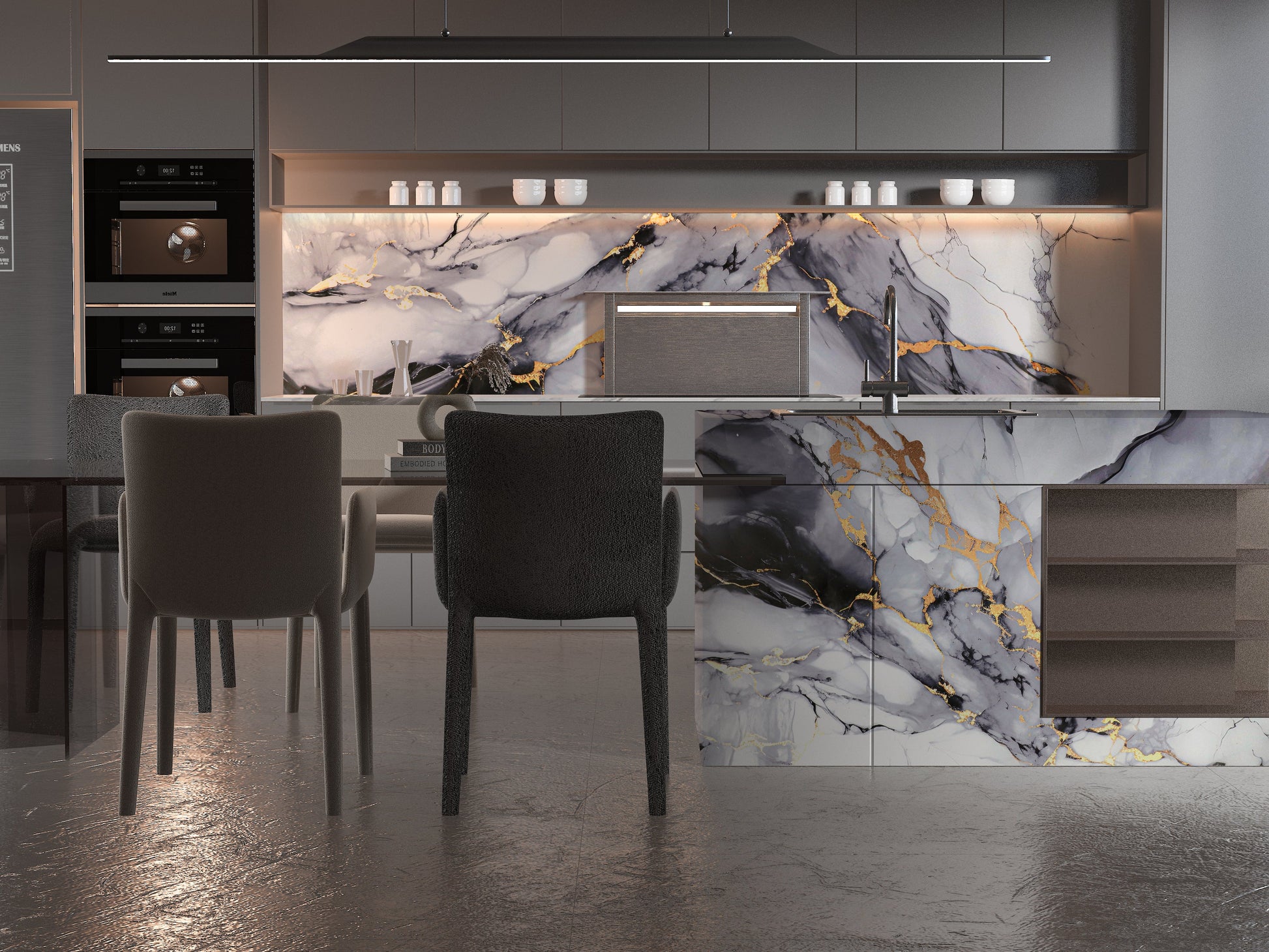 PVC 3D Marble Sheet Blue Mist. Wall Decor Center. Kitchen Design From PVC Marble Sheets