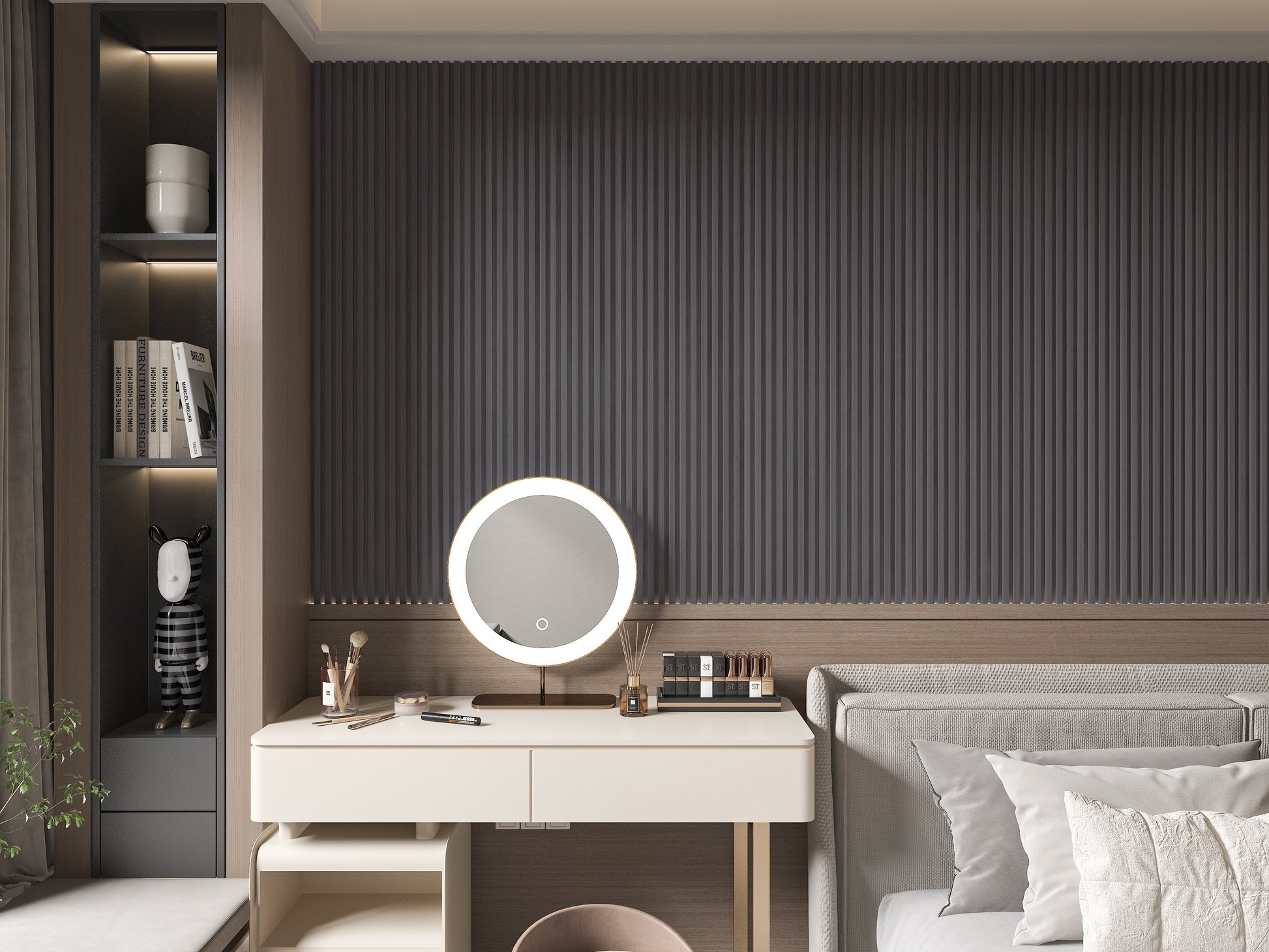 Oak Gray WPC Fluted 3D Wall Panels. Wall Decor Center. Bedroom Wall Design