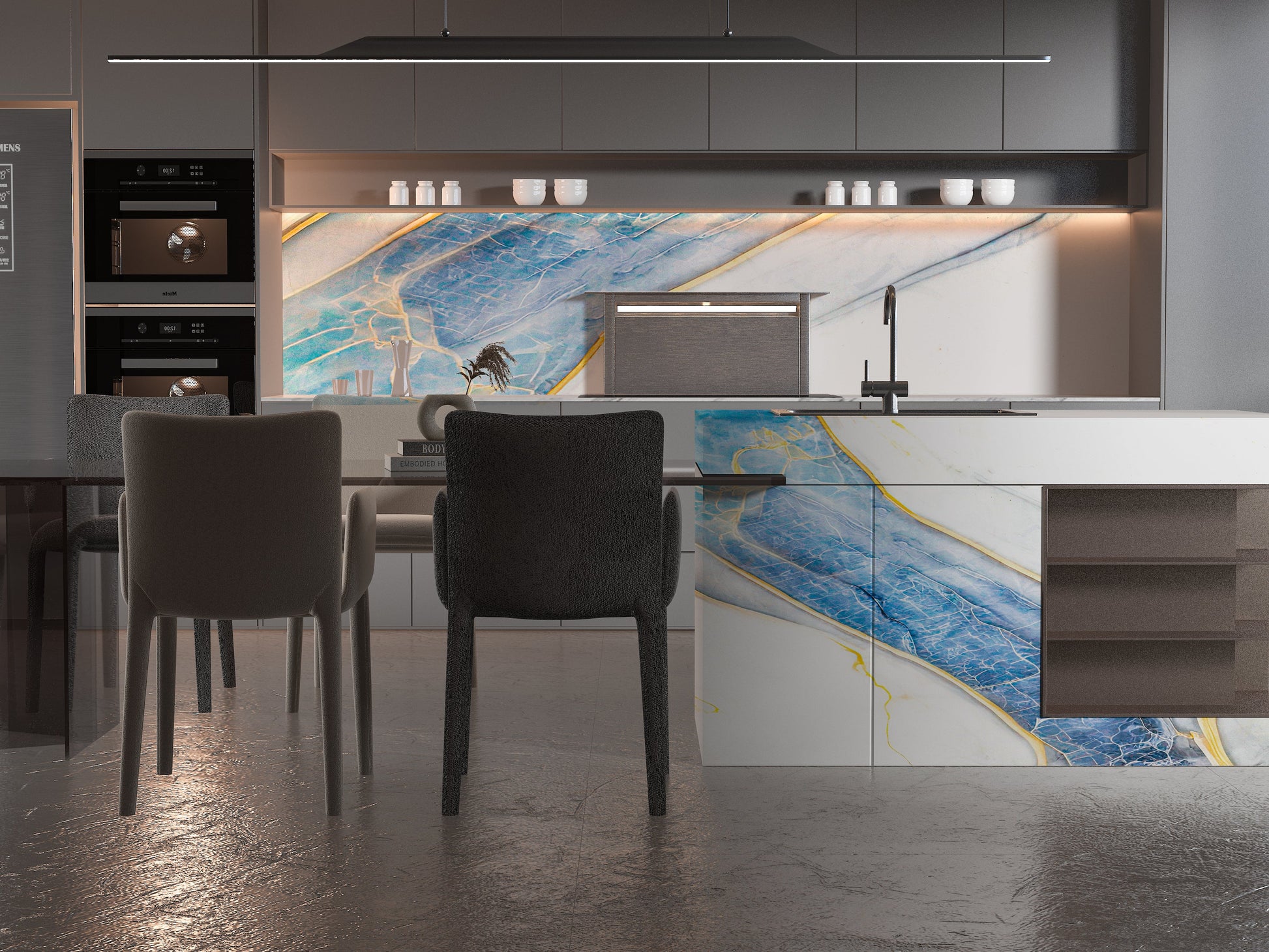 PVC 3D Marble Sheet Blue Drift. Wall Decor Center. Kitchen Design From PVC Marble Sheets