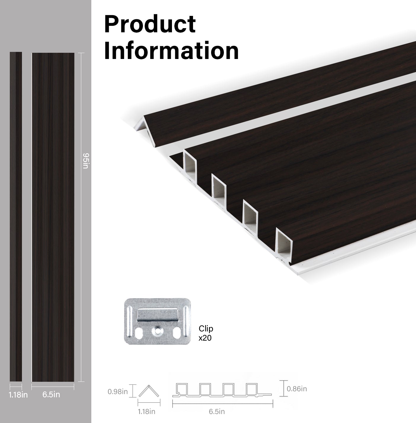 Walnut Ink WPC Fluted 3D Wall Panels Specifications. Wall Decor Center