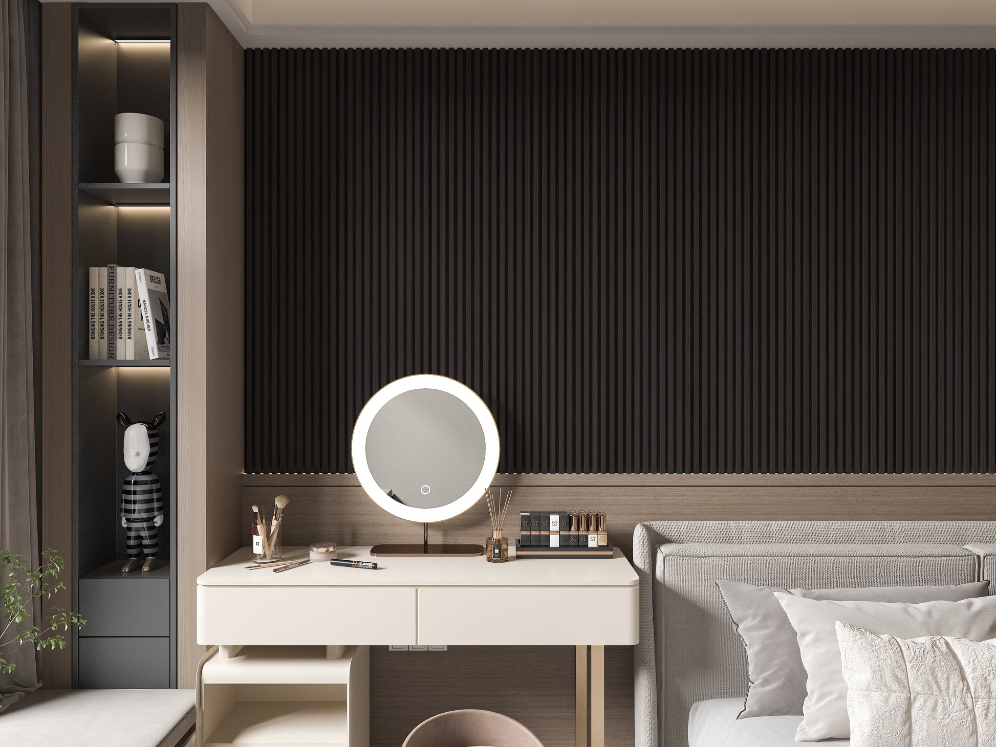 Walnut Ink WPC Fluted 3D Wall Panels. Wall Decor Center. Bedroom Wall Design