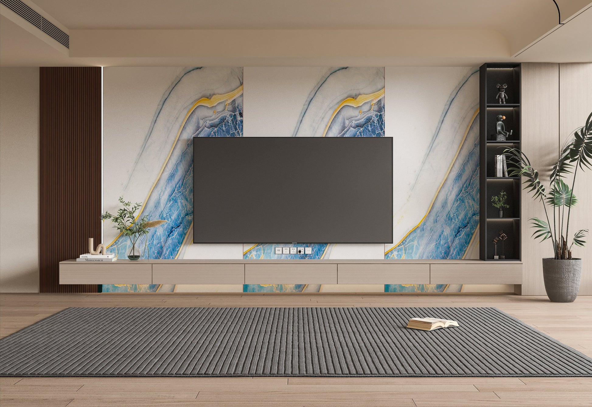PVC 3D Marble Sheet Blue Drift. Wall Decor Center. Tv Wall Design