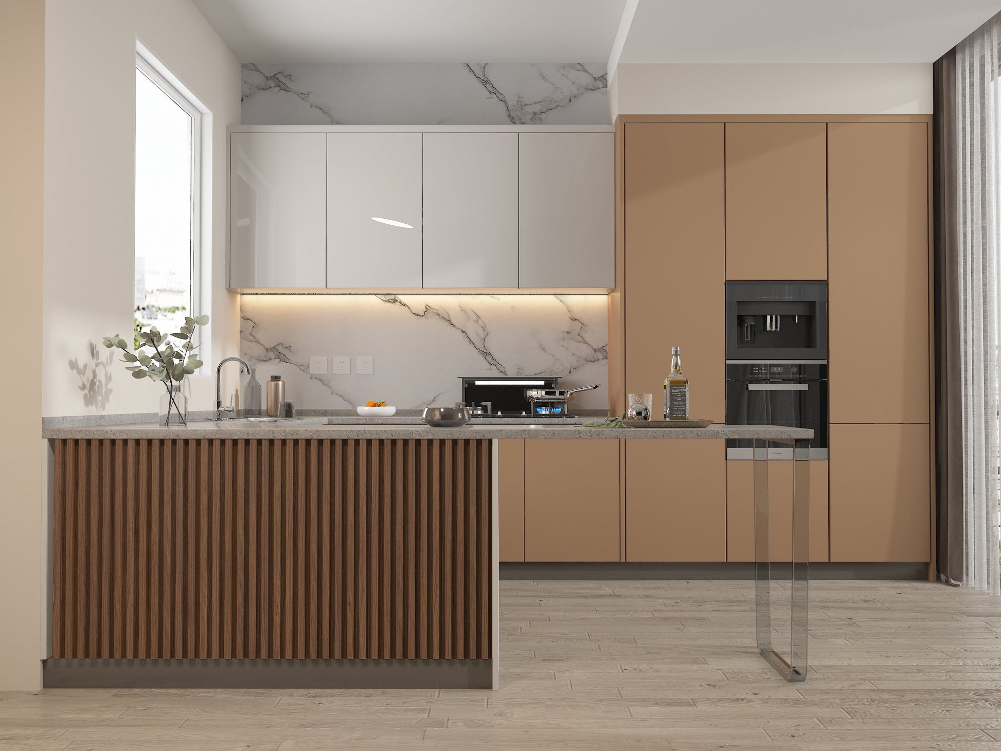 Midnight Elm WPC Fluted 3D Wall Panels. Wall Decor Center. Kitchen Design From WPC Fluted Wall Panels