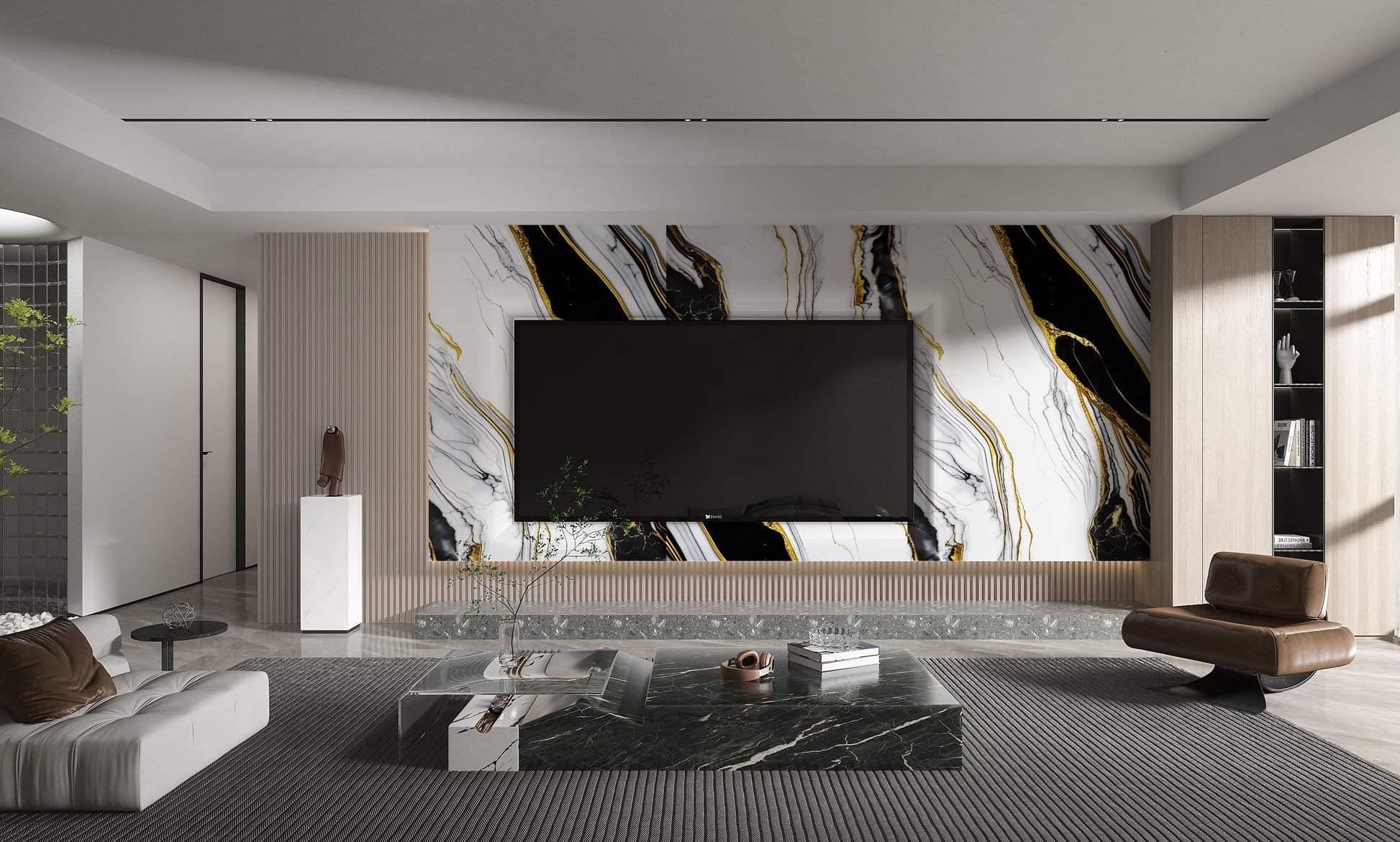 PVC 3D Marble Sheet Auric. Wall Decor Center. Living Room  With PVC Marble Sheets Design