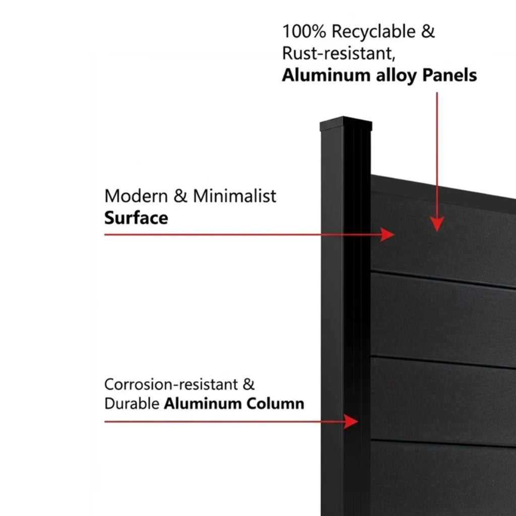 full privacy aluminum fence panel black powder coated 6x6