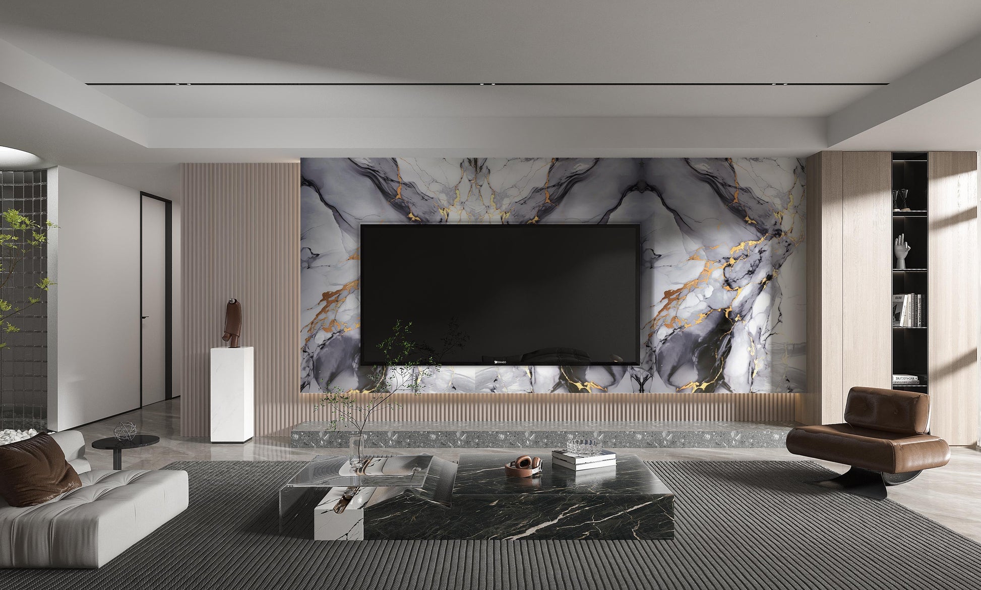 PVC 3D Marble Sheet Blue Mist. Wall Decor Center. Tv Wall Design