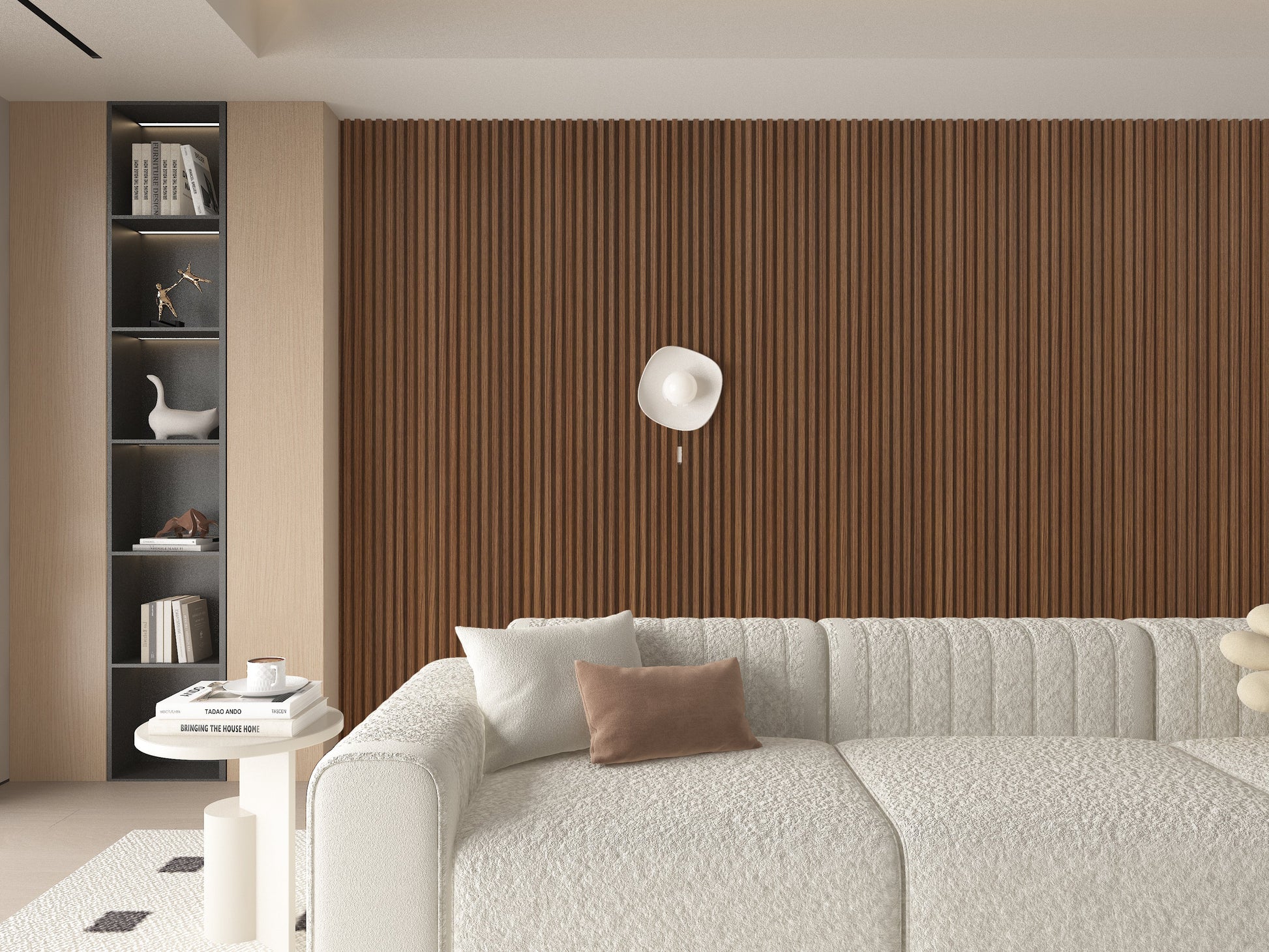 Midnight Elm WPC Fluted 3D Wall Panels. Wall Decor Center. Living Room Design With WPC Fluted Wall Panels