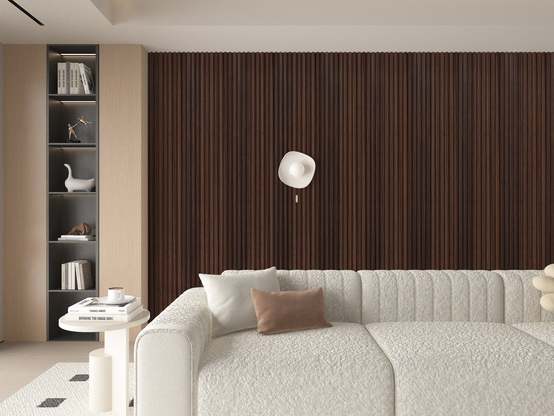 Dark Walnut WPC Fluted 3D Wall Panels. Wall Decor Center. Bedroom Wall Design