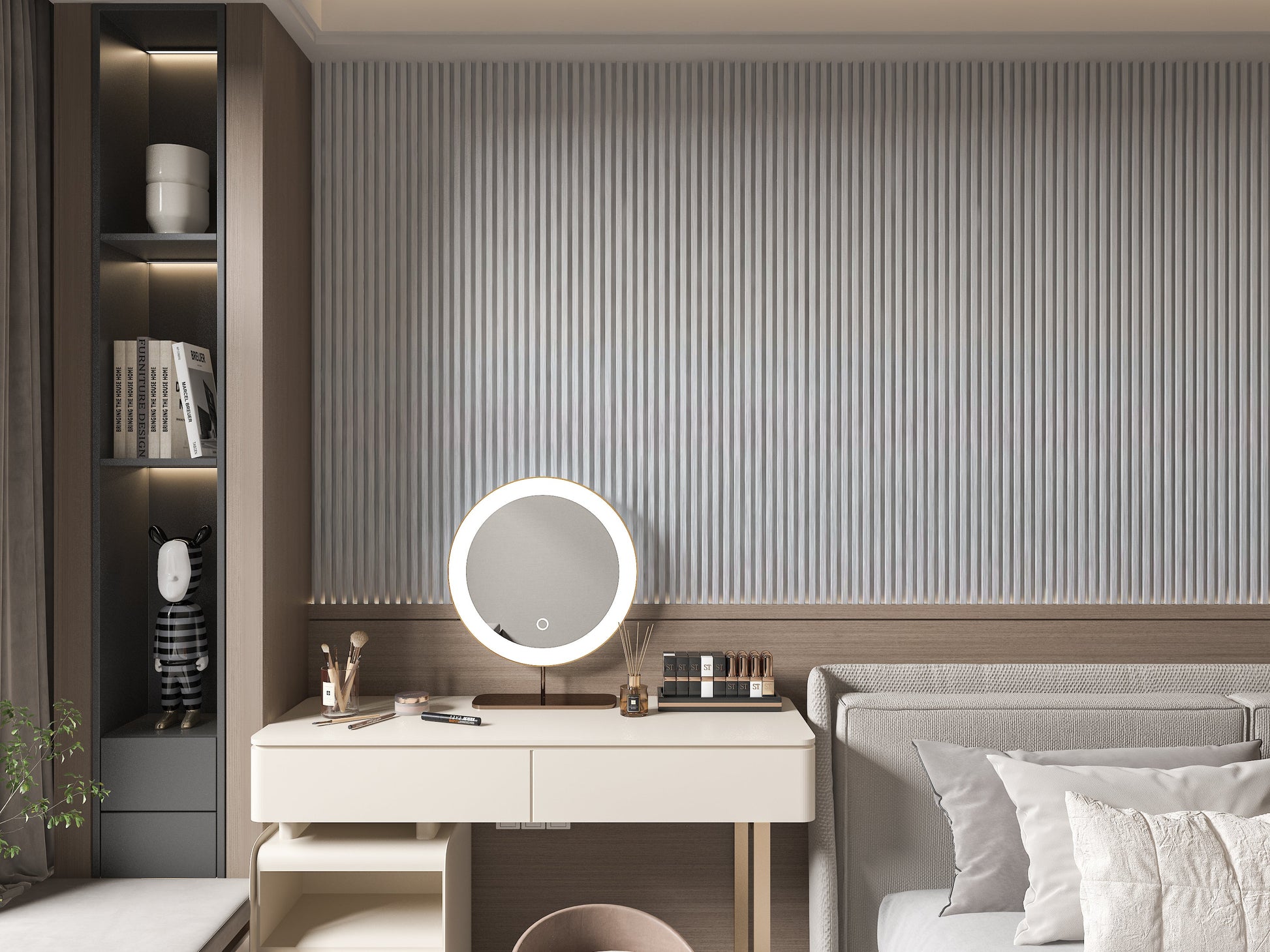 White Brushed WPC Fluted 3D Wall Panels. Wall Decor Center. Bedroom Wall Design