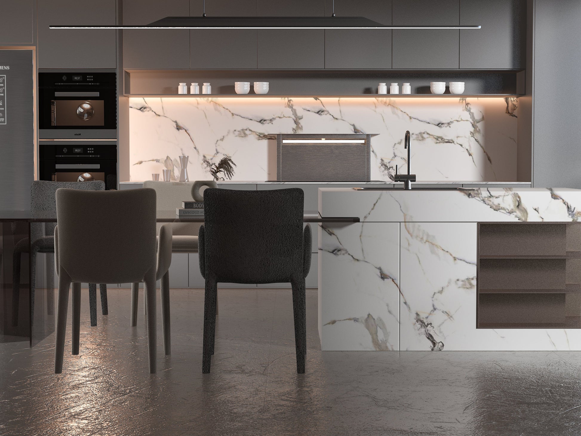 Beige Ibiza 3D PVC Marble Sheets Continuous Pattern - Kitchen