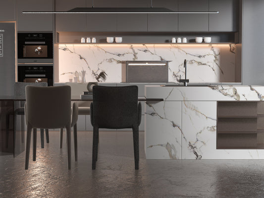 Beige Ibiza 3D PVC Marble Sheets Continuous Pattern - Kitchen