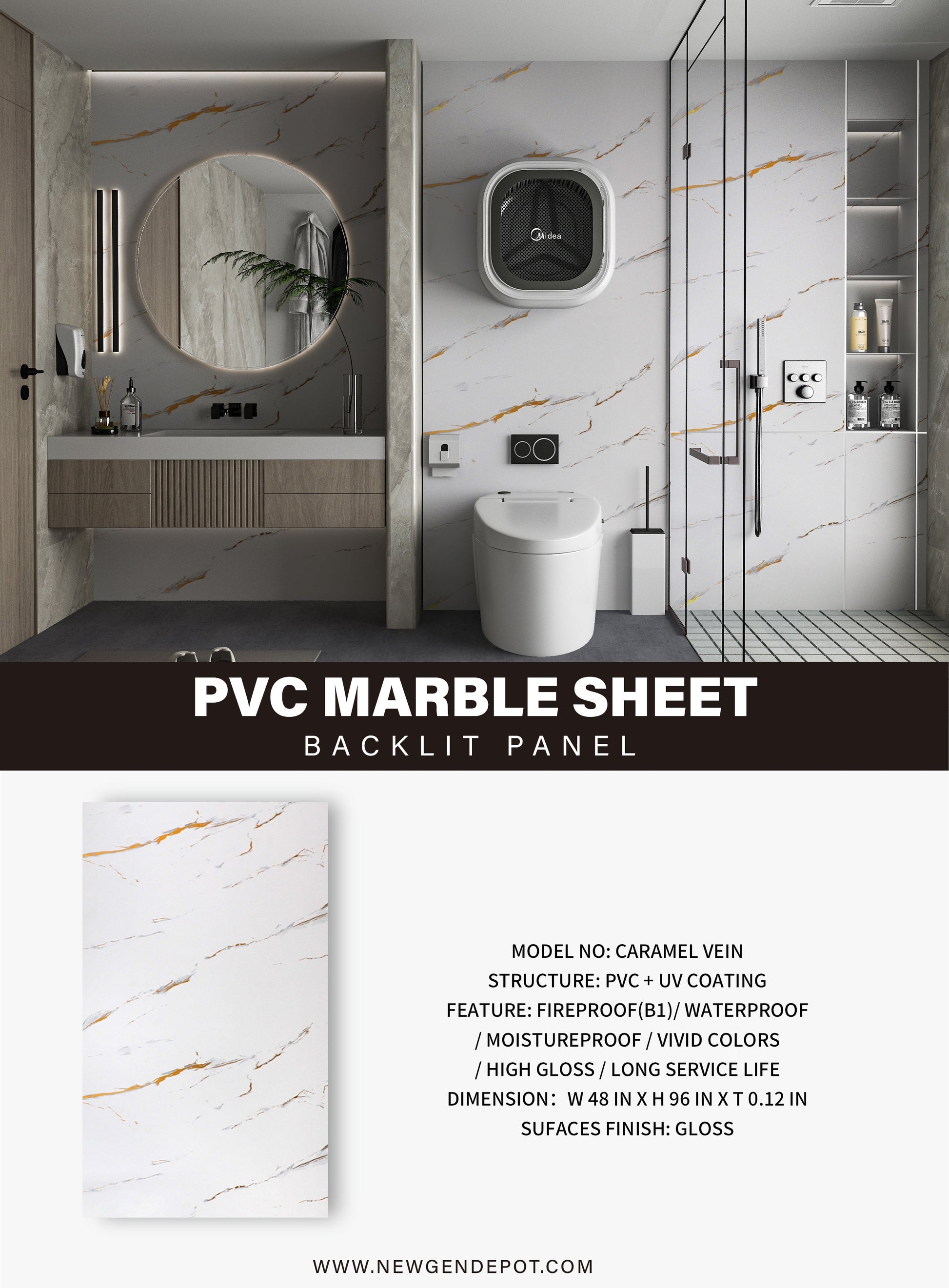 PVC 3D Marble Sheet Caramel Vein Specifications. Wall Decor Center