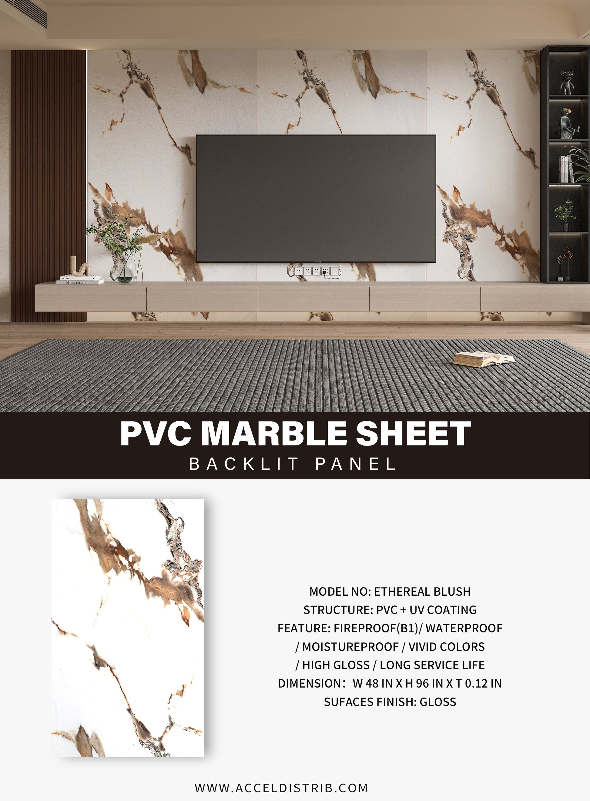 PVC 3D Marble Sheet Ethereal Blush Specifications. Wall Decor Center