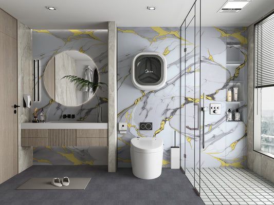 White Gold Luxe Marble UV Protected PVC Wall Panel - 4x8 ft, Fireproof & Waterproof, (32 sq. ft)