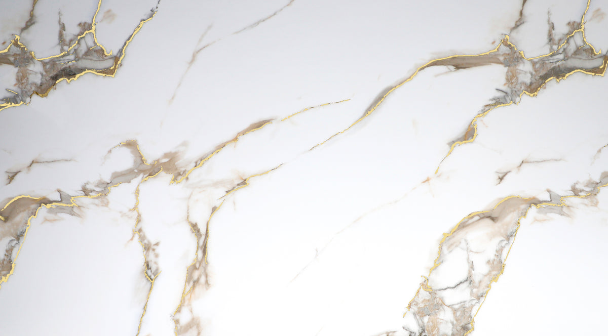 Calacatta Oro Gold PVC Marble Wall Panel (4x8 ft) Waterproof & Fire-Re ...
