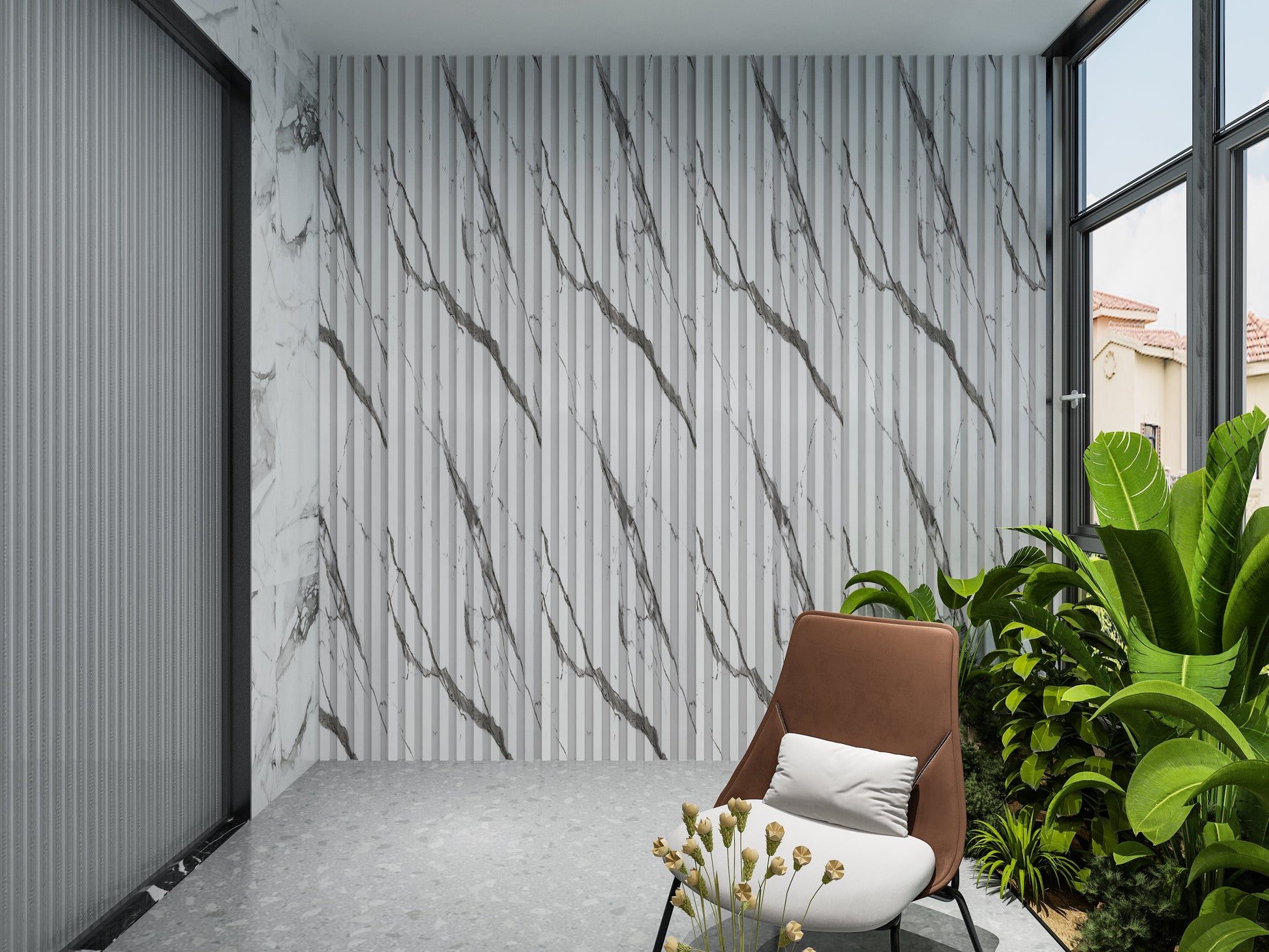 Gray Vain WPC Fluted 3D Wall Panels. Wall Decor Center. Balcony Design With WPC Fluted Wall Panels