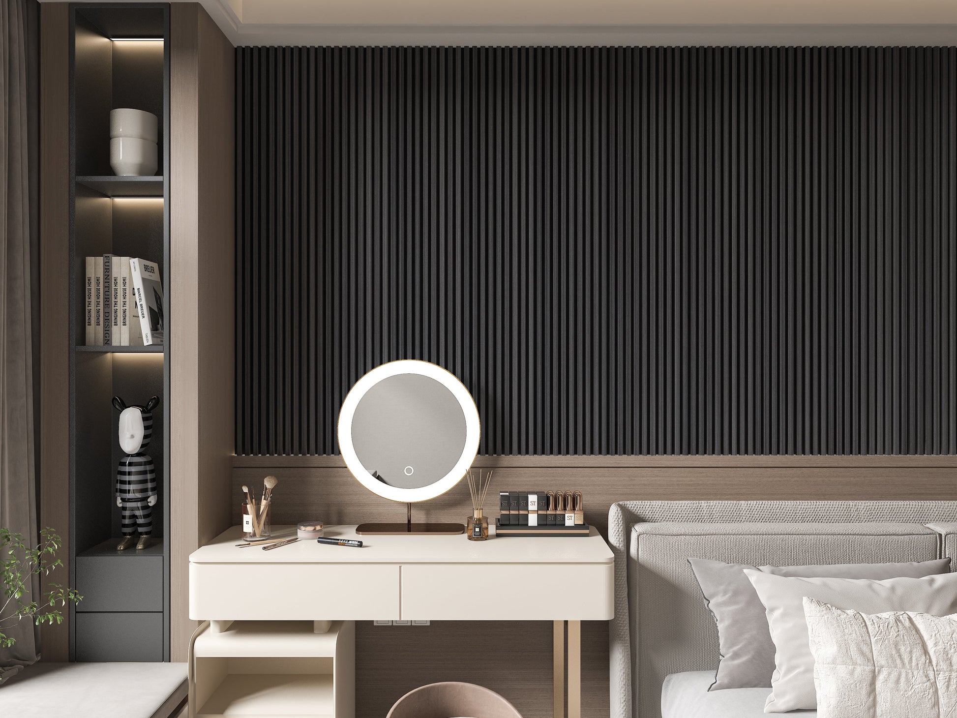 Carborn Gray WPC Fluted 3D Wall Panels. Wall Decor Center. Bedroom Wall Design