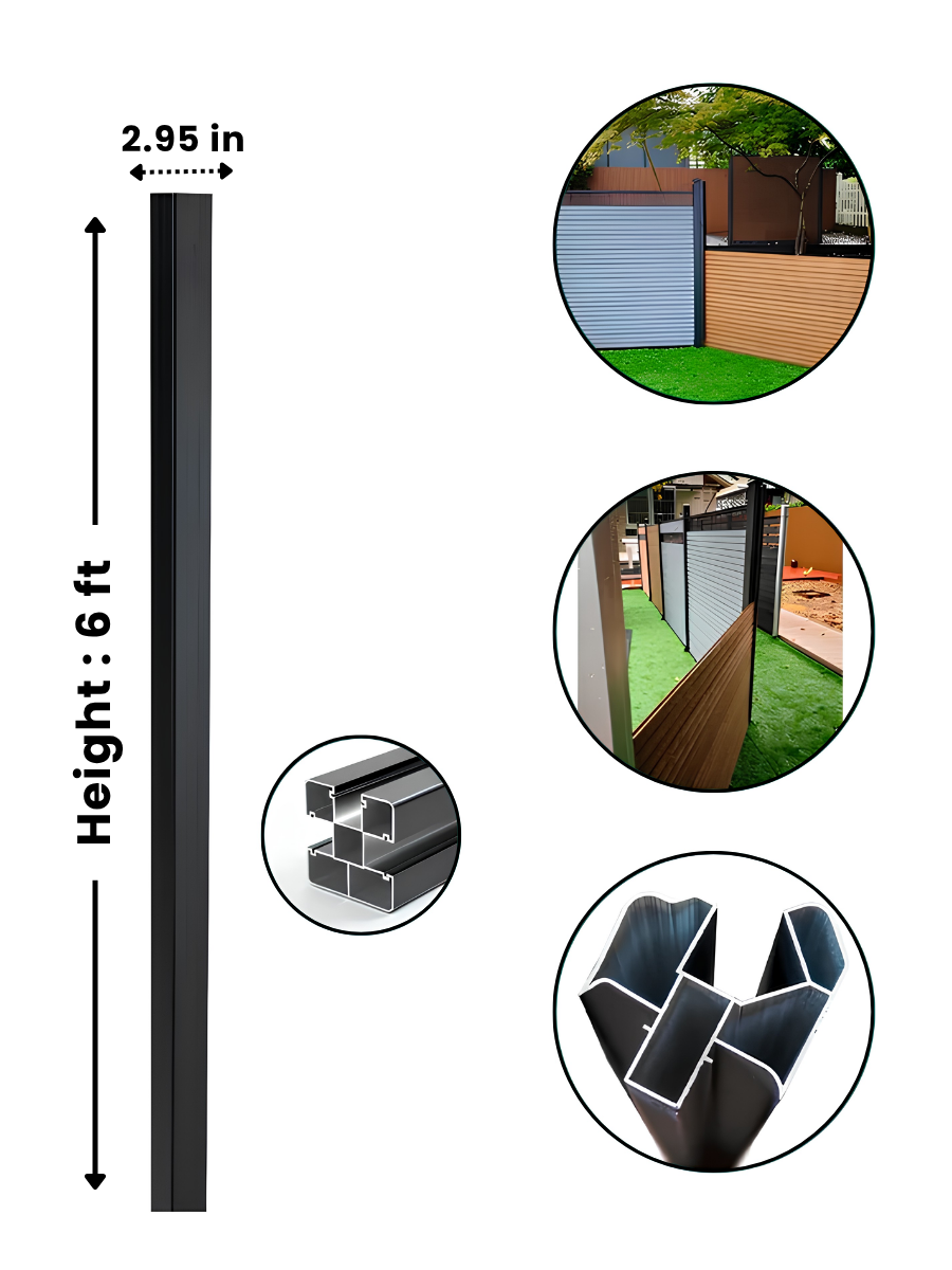 Adjustable Fence Corner Post for 6 ft Composite Privacy Fence Installation
