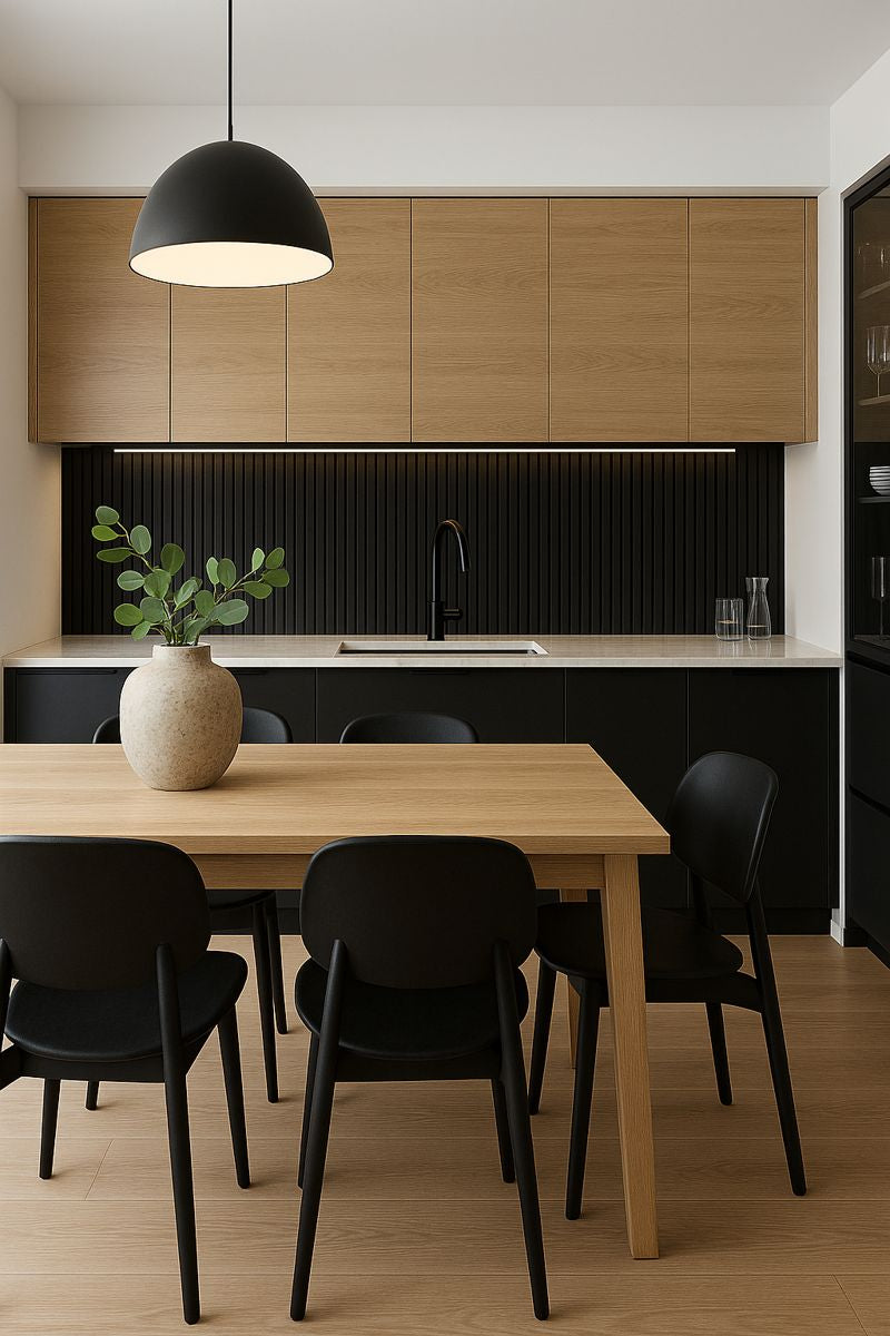 Black acoustic slat wall panels for noise reduction and décor