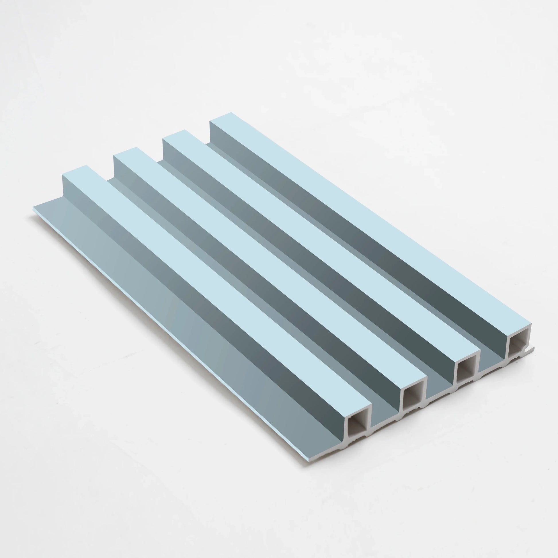 Blue Interior wall design using WPC fluted panel sample