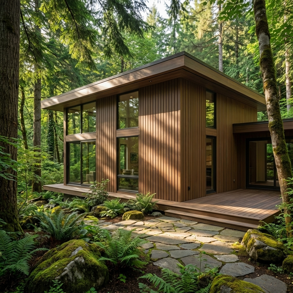 Brown composite wide exterior cladding boards with wood grain finish