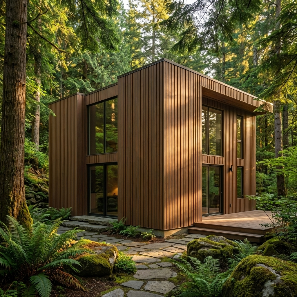 Brown composite wall cladding panels for modern home exteriors