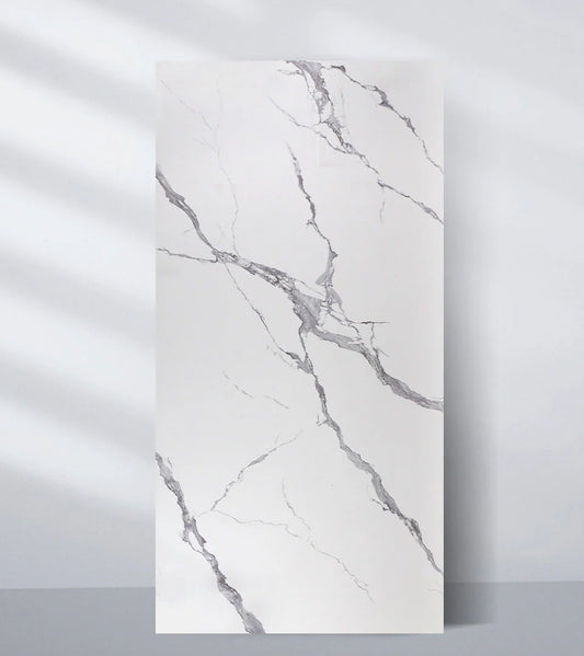 Calacatta Belga PVC Marble Wall Panel (4x8 ft) Waterproof & Fire-Resistant | UV Protected (Covers 32 sq. ft)