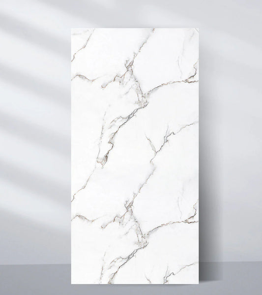 Calacatta White PVC Marble Wall Panel – 4x8 ft, Waterproof & Fire-Resistant, UV Protected (Covers 32 sq. ft)