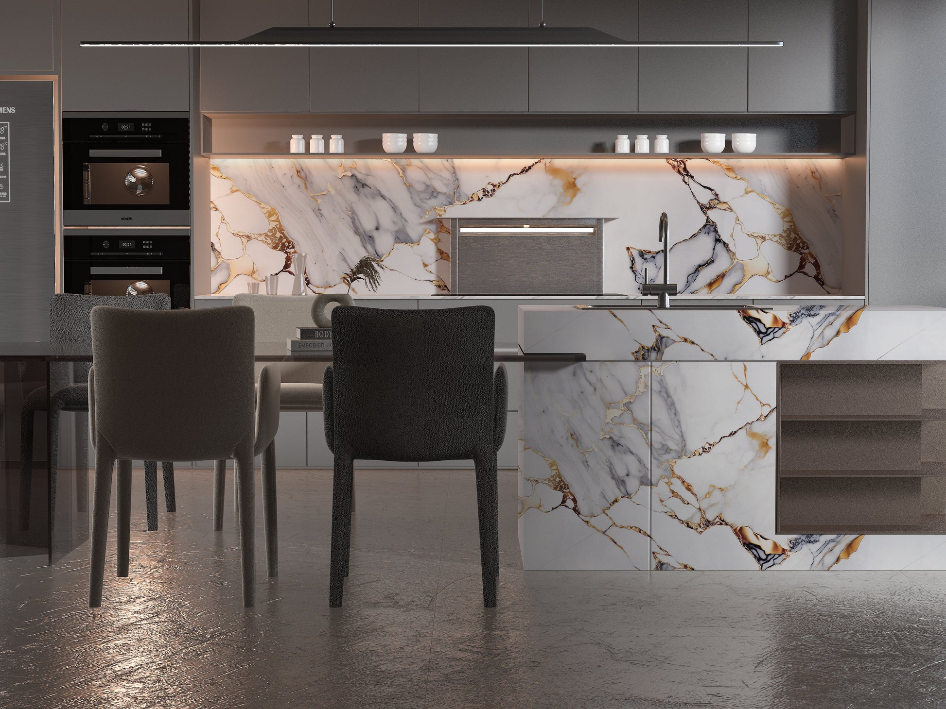PVC 3D Marble Sheet Covelano Luxe Gold. Wall Decor Center. Kitchen Design From PVC Marble Sheets