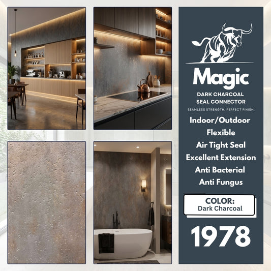 Dark Charcoal Magic Marble Seal Connector for seamless PVC marble wall panel joints, providing strong adhesion, moisture resistance, and a professional finish.