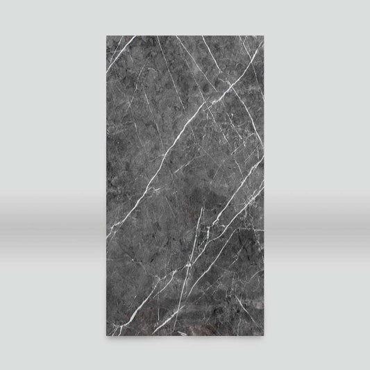 Dark gray marble PVC wall panel with white veins, 4x8 ft, polished finish, fireproof & waterproof, ideal for NJ homes