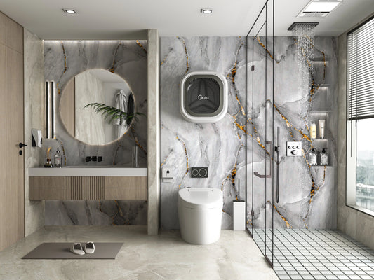 Golden Mirage PVC Marble Wall Panel (4x8 ft) Waterproof & Fire-Resistant | UV Protected (Covers 32 sq. ft)
