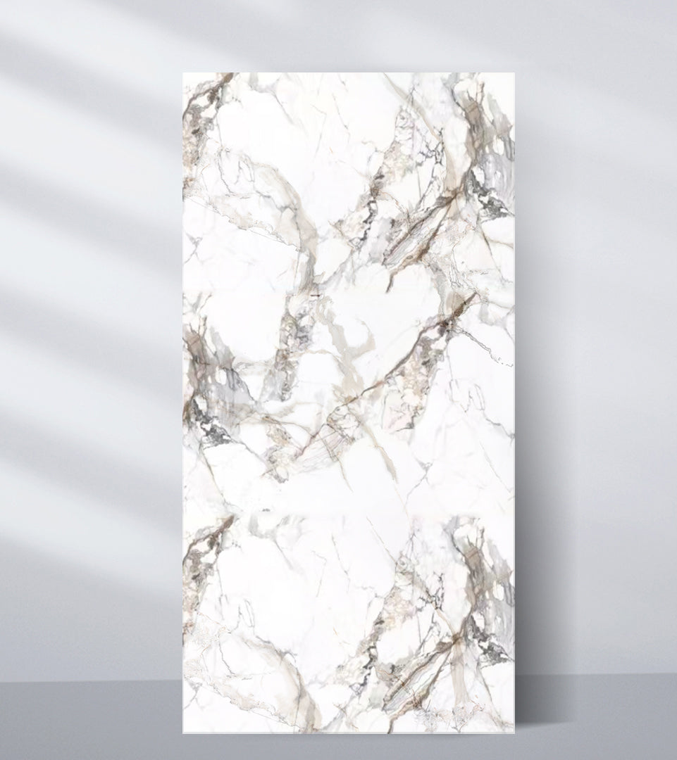 Gray and Beige Veined White Marble PVC Wall Panel 