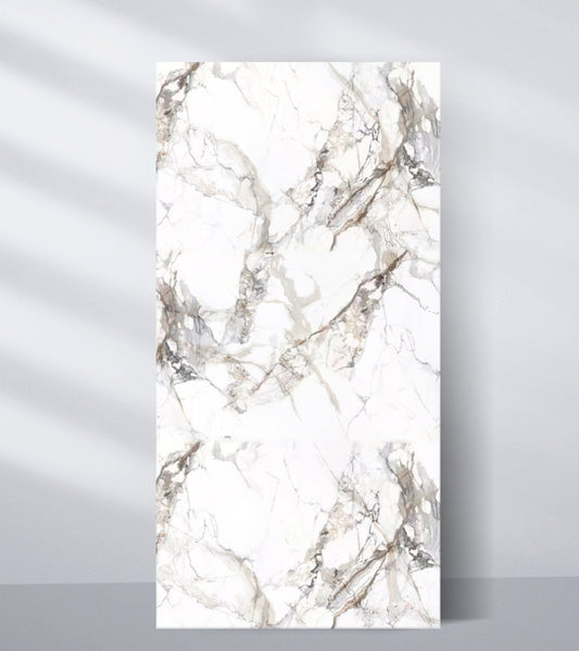 Gray and Beige Veined White Marble PVC Wall Panel 