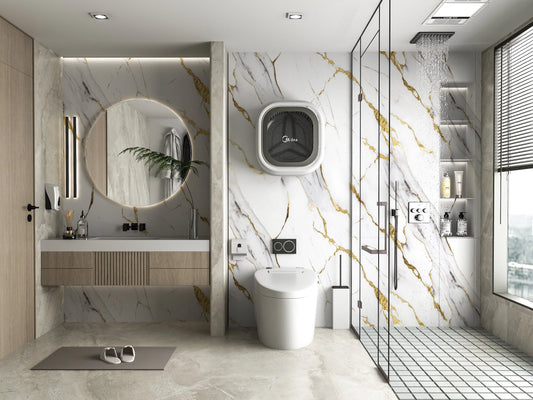 Luxe Gold Vein PVC Marble Wall Panel (4x8 ft) Waterproof & Fire-Resistant | UV Protected (Covers 32 sq. ft)