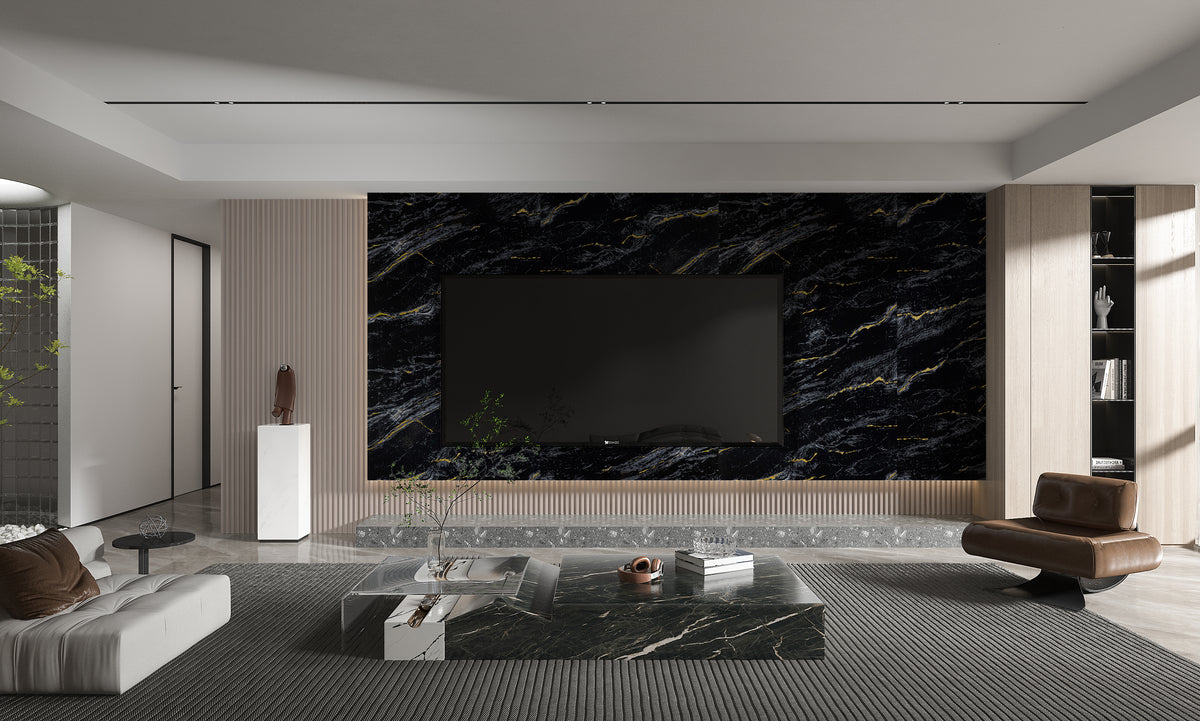 Midnight Gold Marble PVC Wall Panel 8x4 - Fireproof, Waterproof – Wall ...