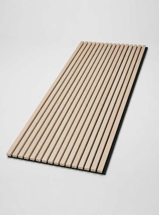 Nordic birch acoustic wood slat wall panel with light veneer and black backing
